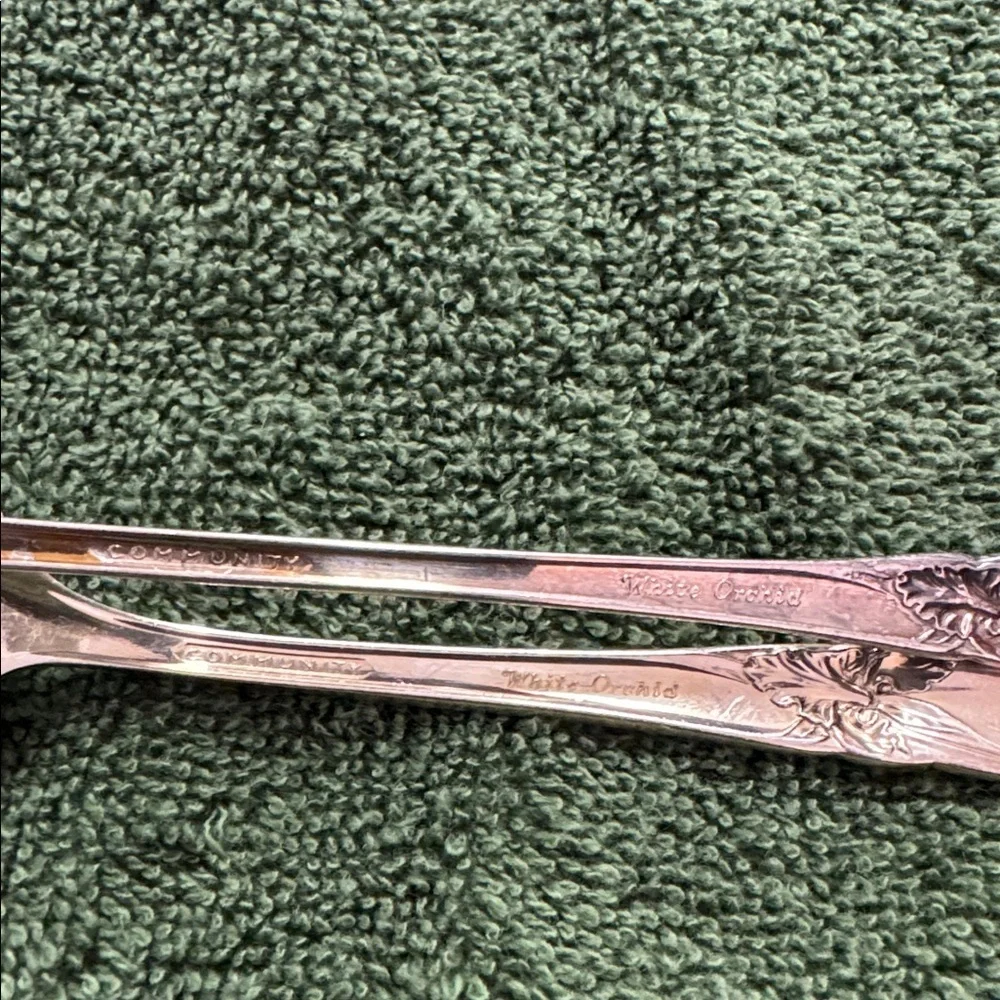 Vintage Community White Orchid silver spoon and seafood fork